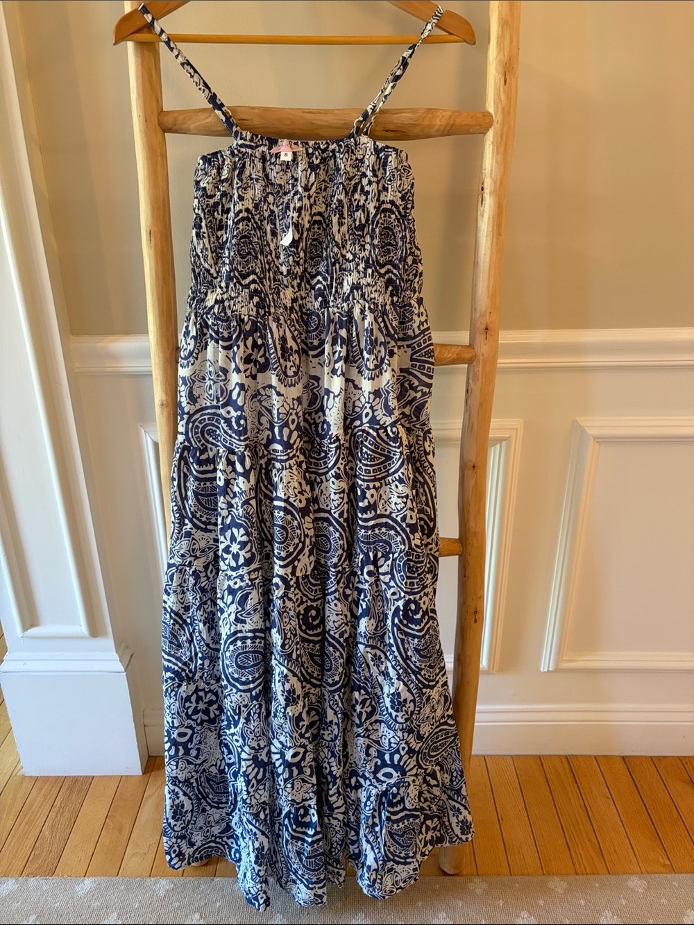 Navy & White Printed Tiered Maxi Dress